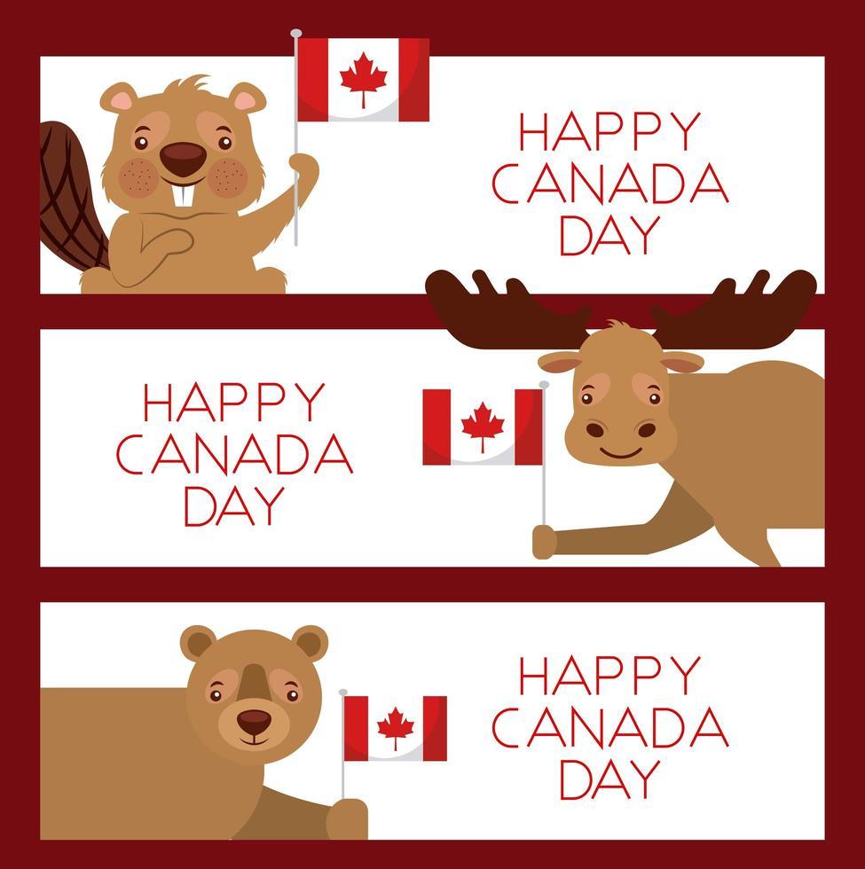 happy-canada-day-animal-card-set-vector